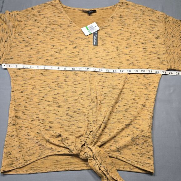 A+A Collection Brown Black Shirt NEW Stretch Knit 3/4 Sleeves V-Neck Women L Top - Picture 6 of 10